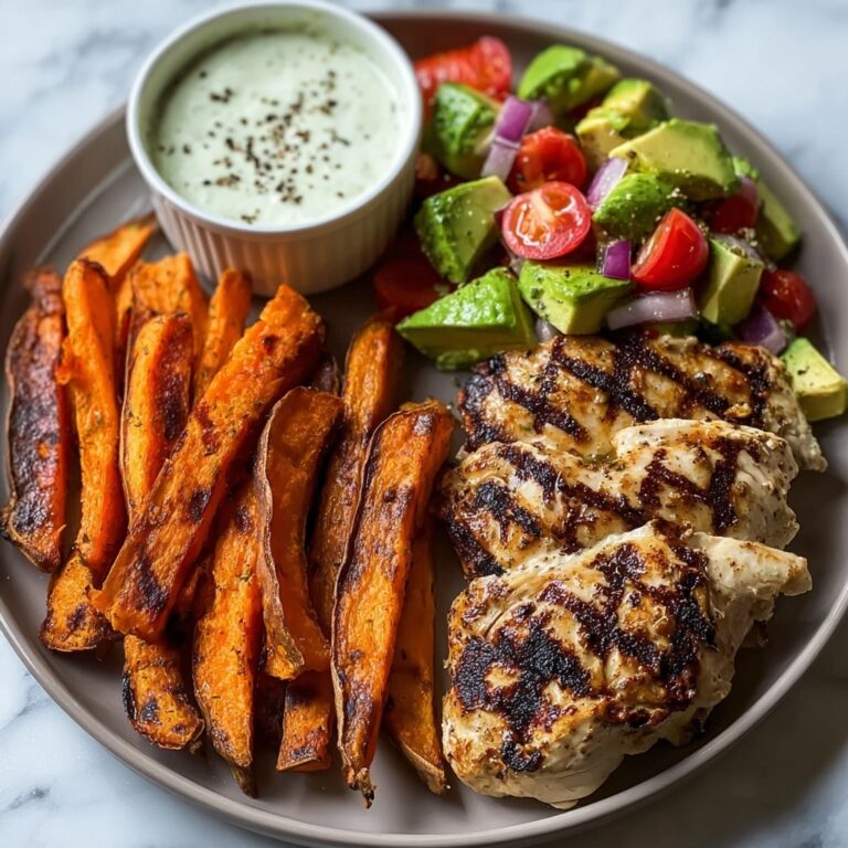 Grilled Chicken with Sweet Potato Fries and Fresh Avocado Salsa Recipe