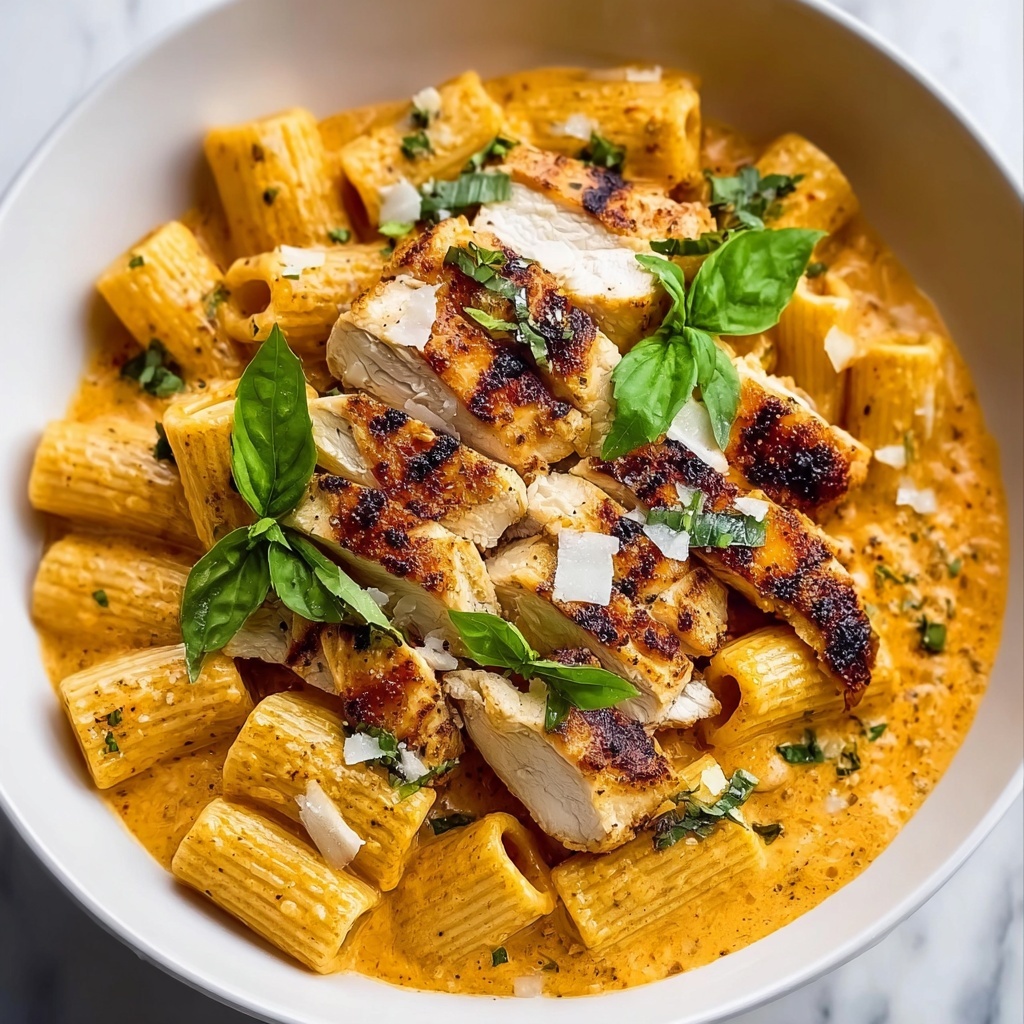 Burst Cherry Tomato Basil Chicken Rigatoni Recipe - Recipe Image