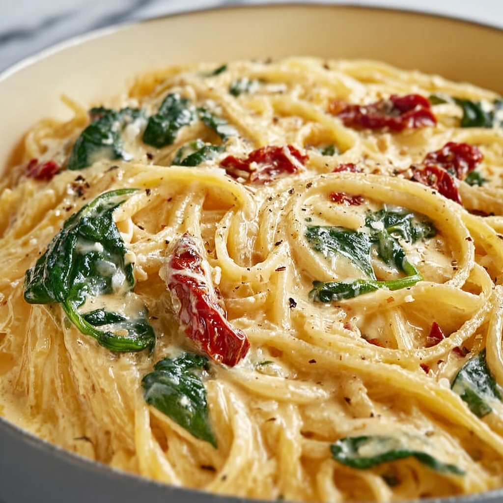 Linguine with Spinach and Sun-Dried Tomato Cream Sauce Recipe - Recipe Image
