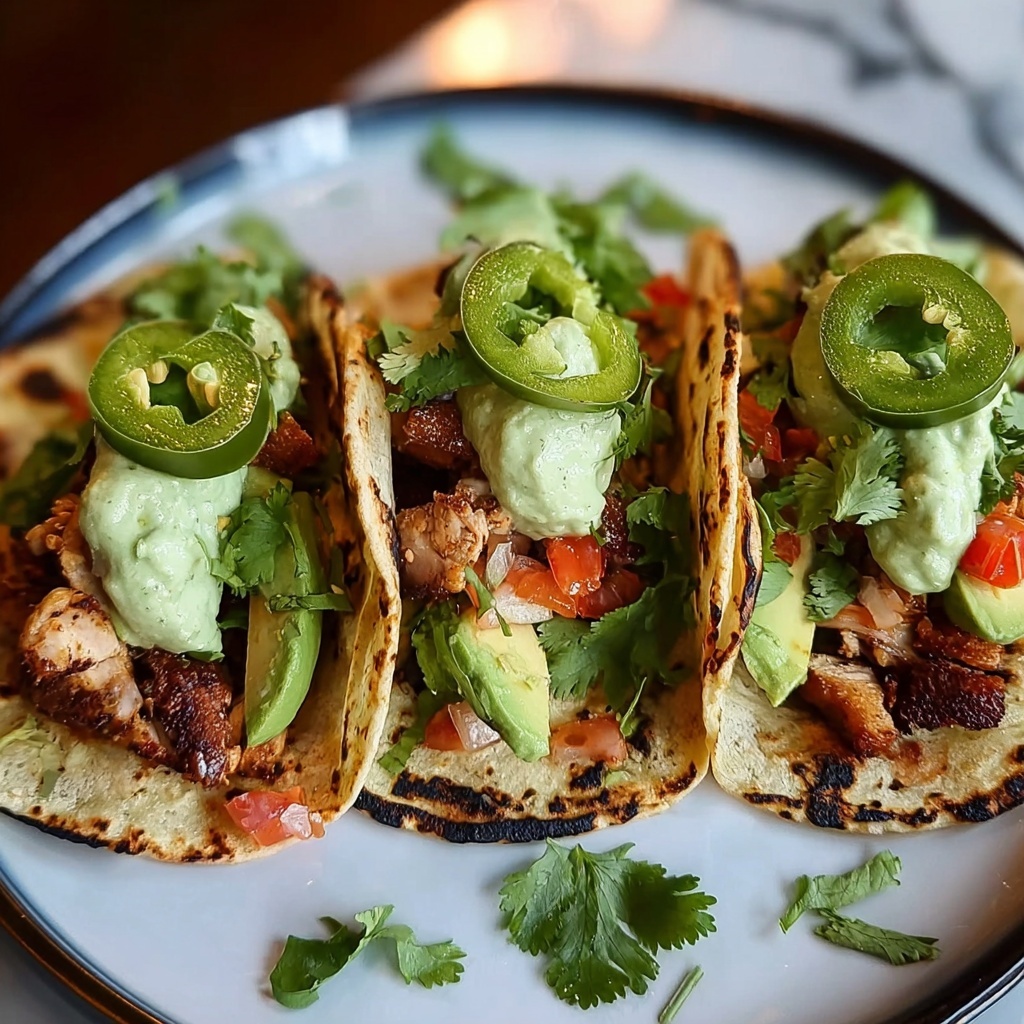 Poblano Chicken Tacos with Avocado-Jalapeño Salsa Recipe - Recipe Image