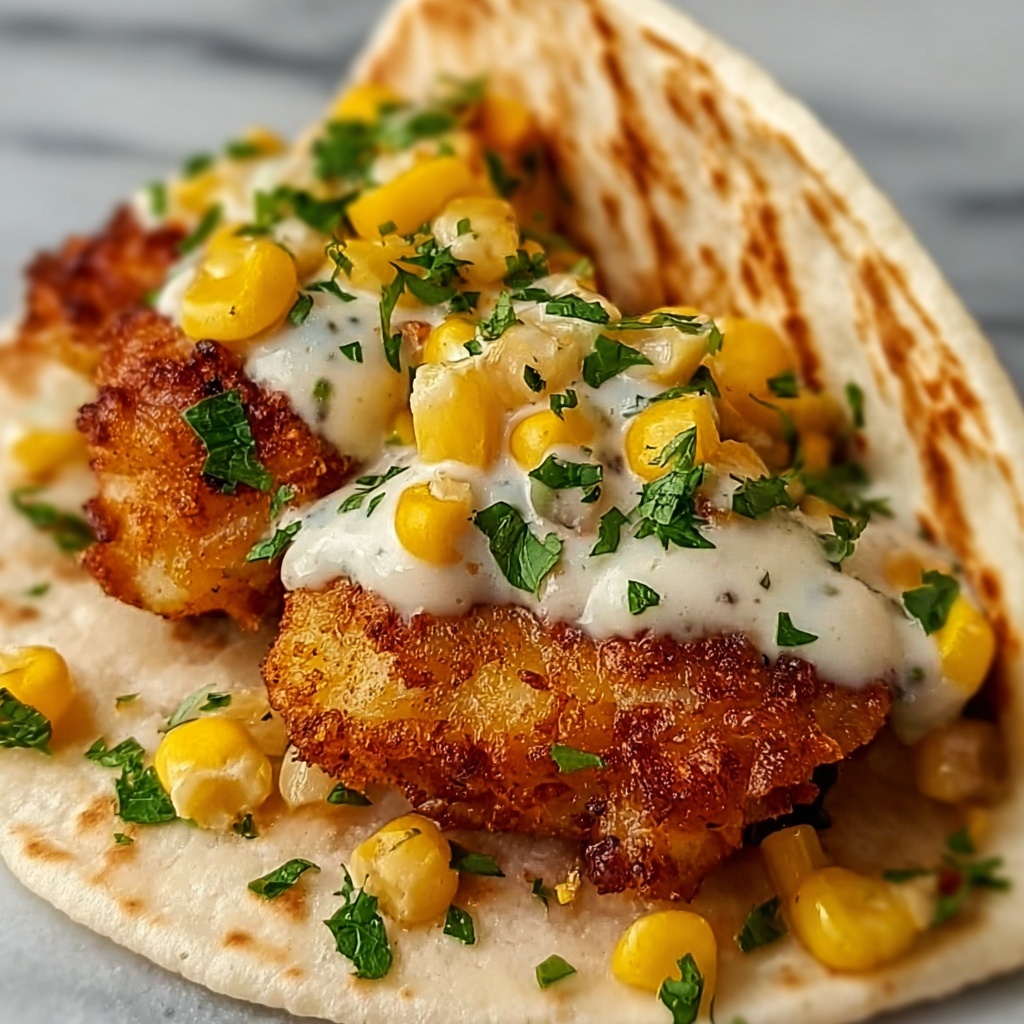 Fried Chicken Street Corn Tacos with Jalapeño Lime Ranch Recipe - Recipe Image