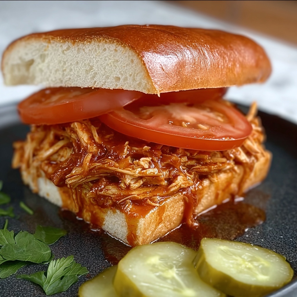 Slow Cooker Honey Mustard Shredded Chicken Sandwich Recipe - Recipe Image