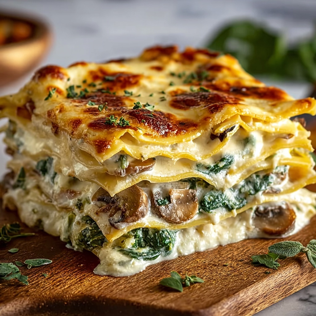 Creamy Spinach & Mushroom Lasagna Recipe - Recipe Image