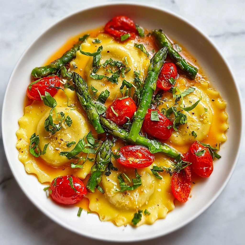 Ravioli with Tomatoes and Asparagus Recipe - Recipe Image