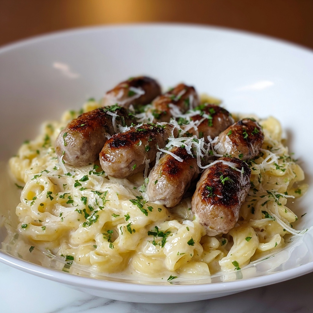 Garlic Butter Sausage with Creamy Parmesan Pasta Recipe - Recipe Image