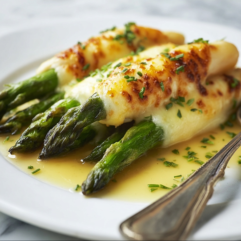 Asparagus Stuffed Chicken with Spinach Artichoke Cream Sauce Recipe - Recipe Image