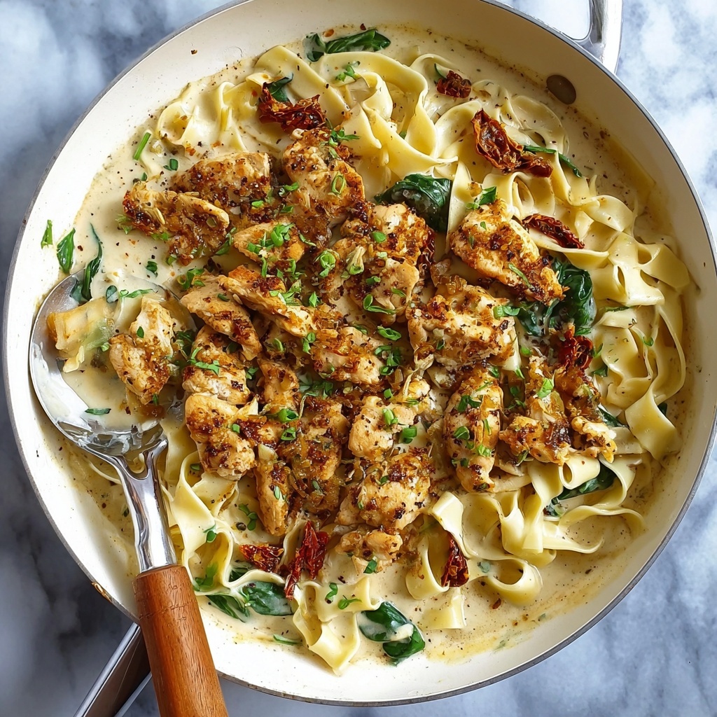Creamy Chicken Pasta with Spinach and Sun-Dried Tomatoes Recipe - Recipe Image