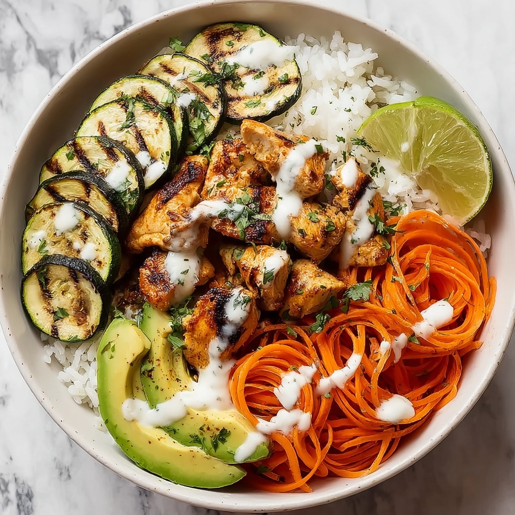 Hot Honey Chicken Bowl with Roasted Vegetables and Avocado Recipe - Recipe Image