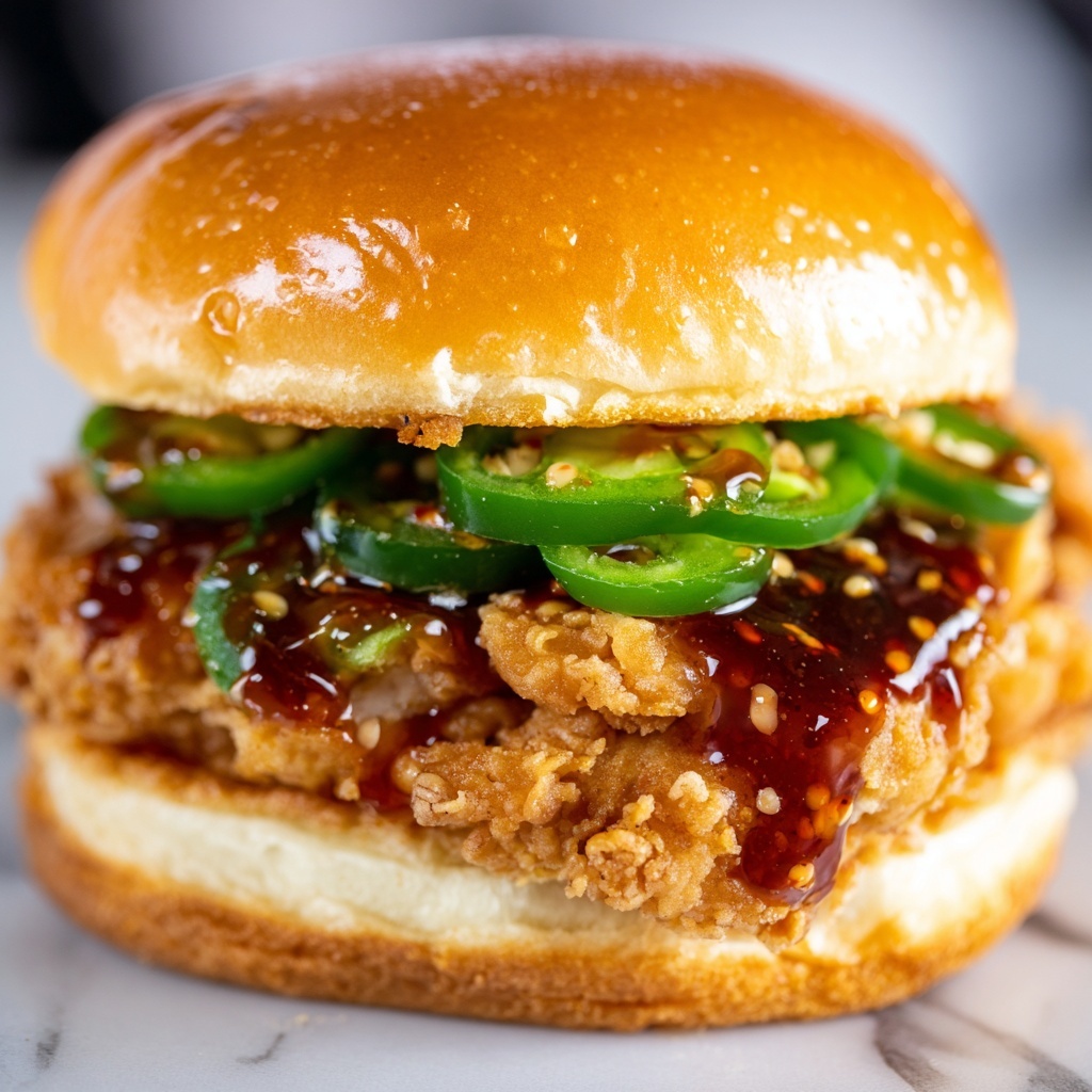 Crispy Fried Chicken Sandwich with Hot Honey and Jalapeños Recipe - Recipe Image
