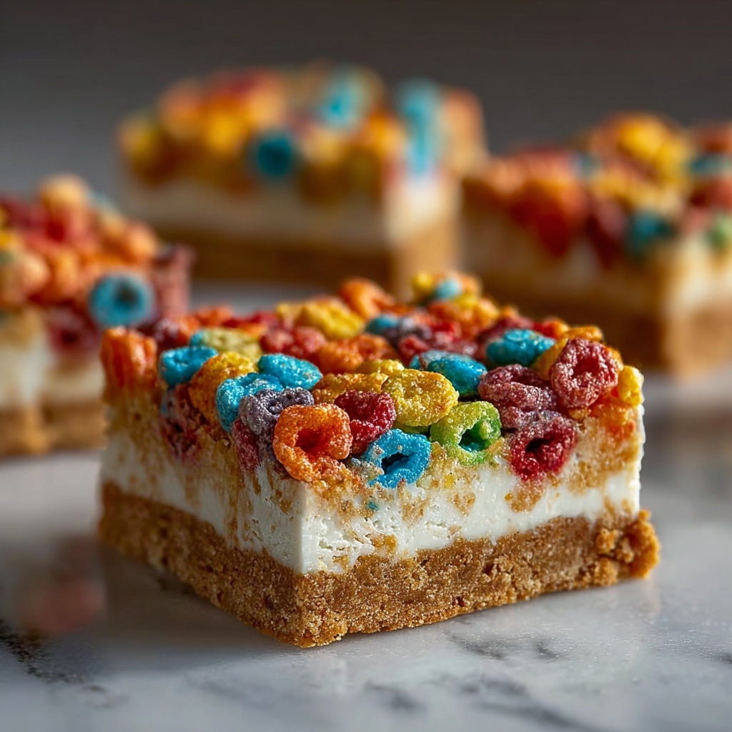Fruity Pebbles Cookie Cheesecake Bars Recipe - Recipe Image