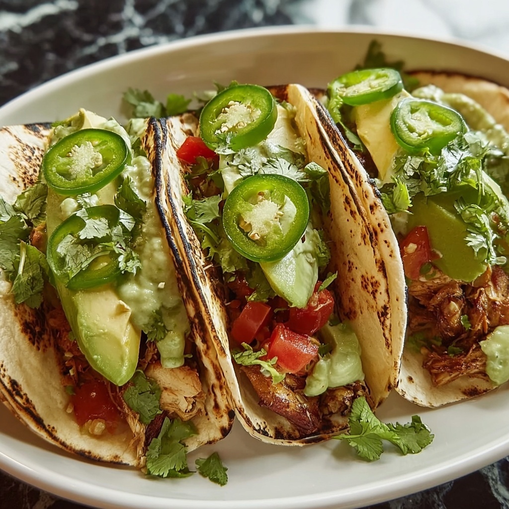 Poblano Chicken Tacos with Avocado-Jalapeño Salsa Recipe - Recipe Image