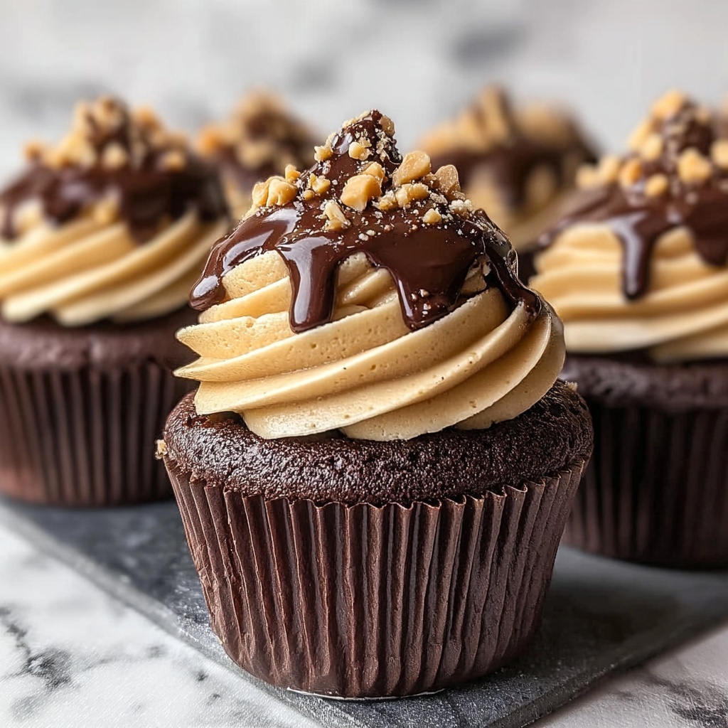 Gooey Chocolate Peanut Butter Cupcakes Recipe - Recipe Image