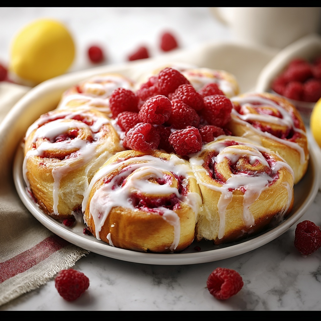 Raspberry Cinnamon Rolls with Lemon Glaze Recipe - Recipe Image
