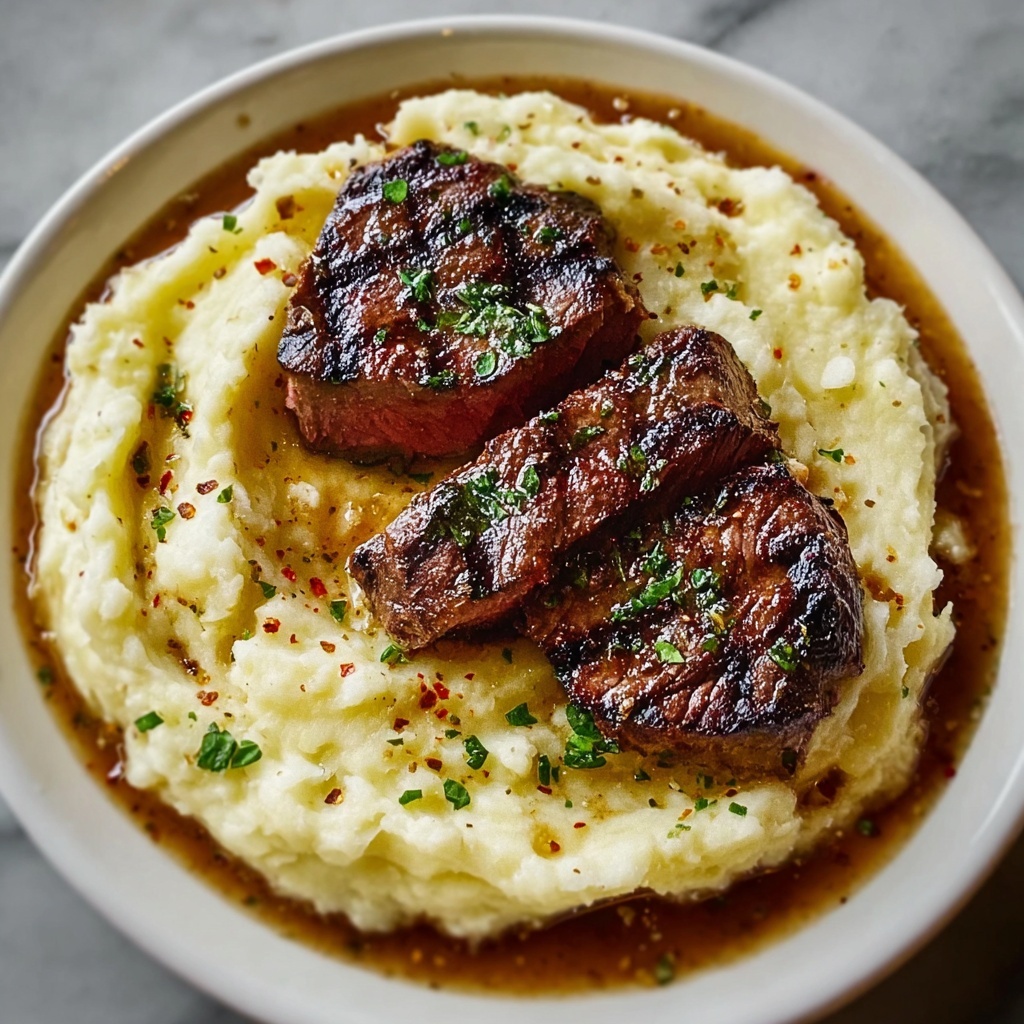 Garlic Butter Steak with Creamy Mash Recipe - Recipe Image