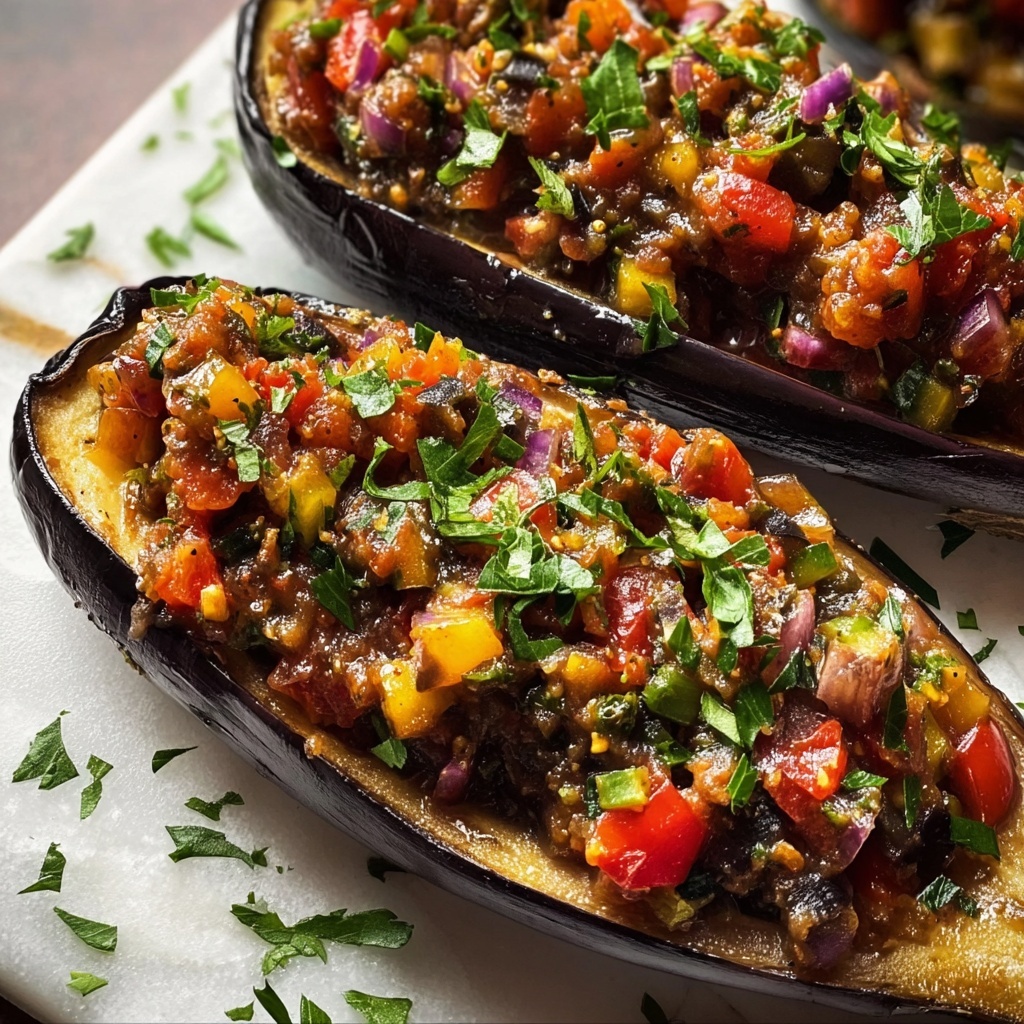 Stuffed Eggplant with Ground Beef, Rice, and Melted Mozzarella Recipe - Recipe Image