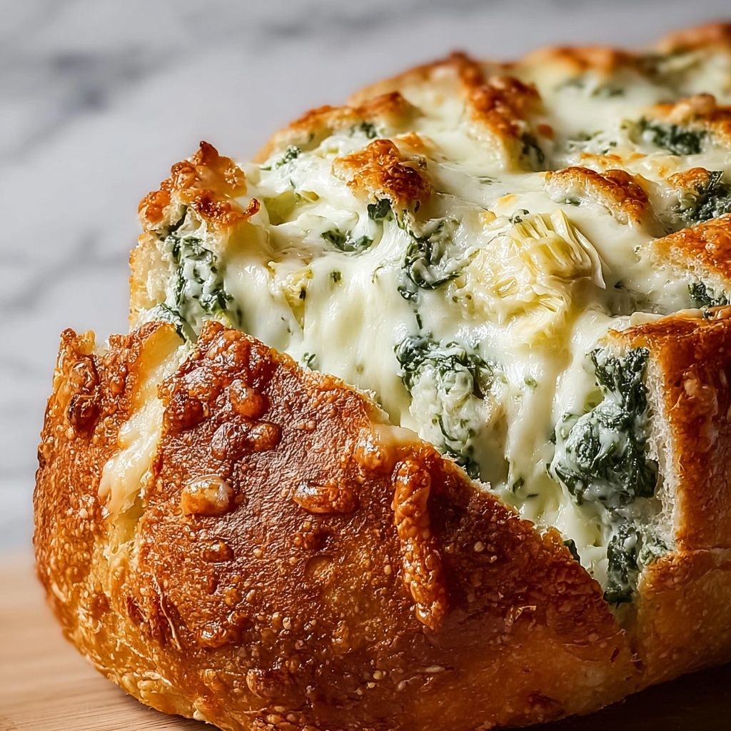 Spinach Artichoke Dip Bread Boat Recipe - Recipe Image