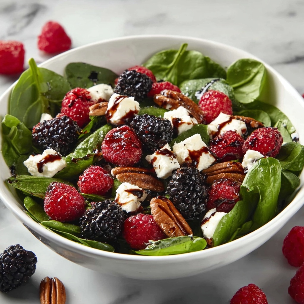 Berry Spinach Salad with Pecan, Feta, and Balsamic Glaze Recipe - Recipe Image