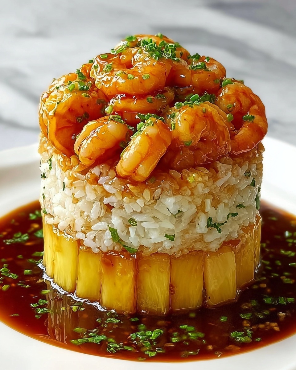 The Best Teriyaki Shrimp Pineapple Rice Stack for Family Meals Recipe - Recipe Image