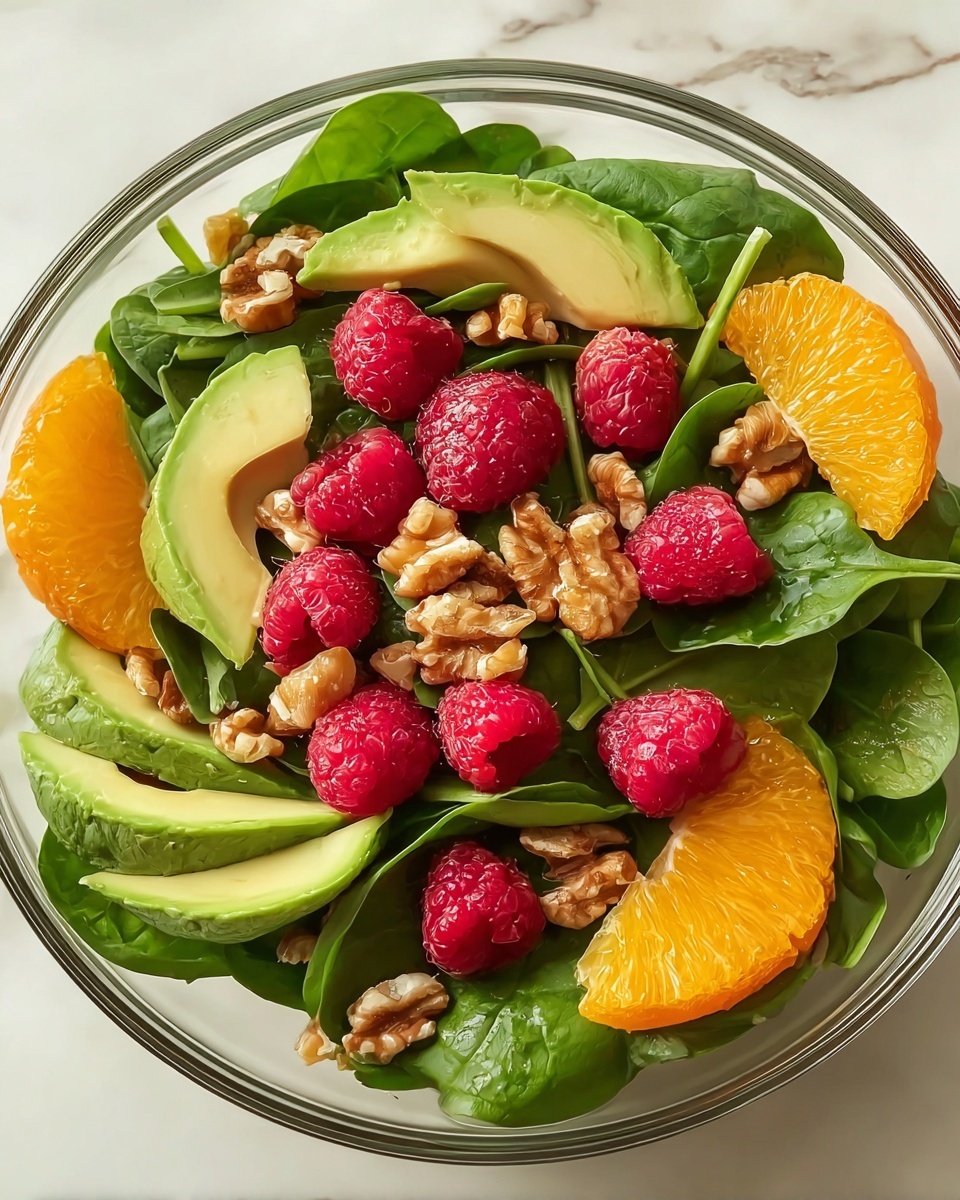 Raspberry-Spinach Salad with Avocado & Walnuts Recipe - Recipe Image