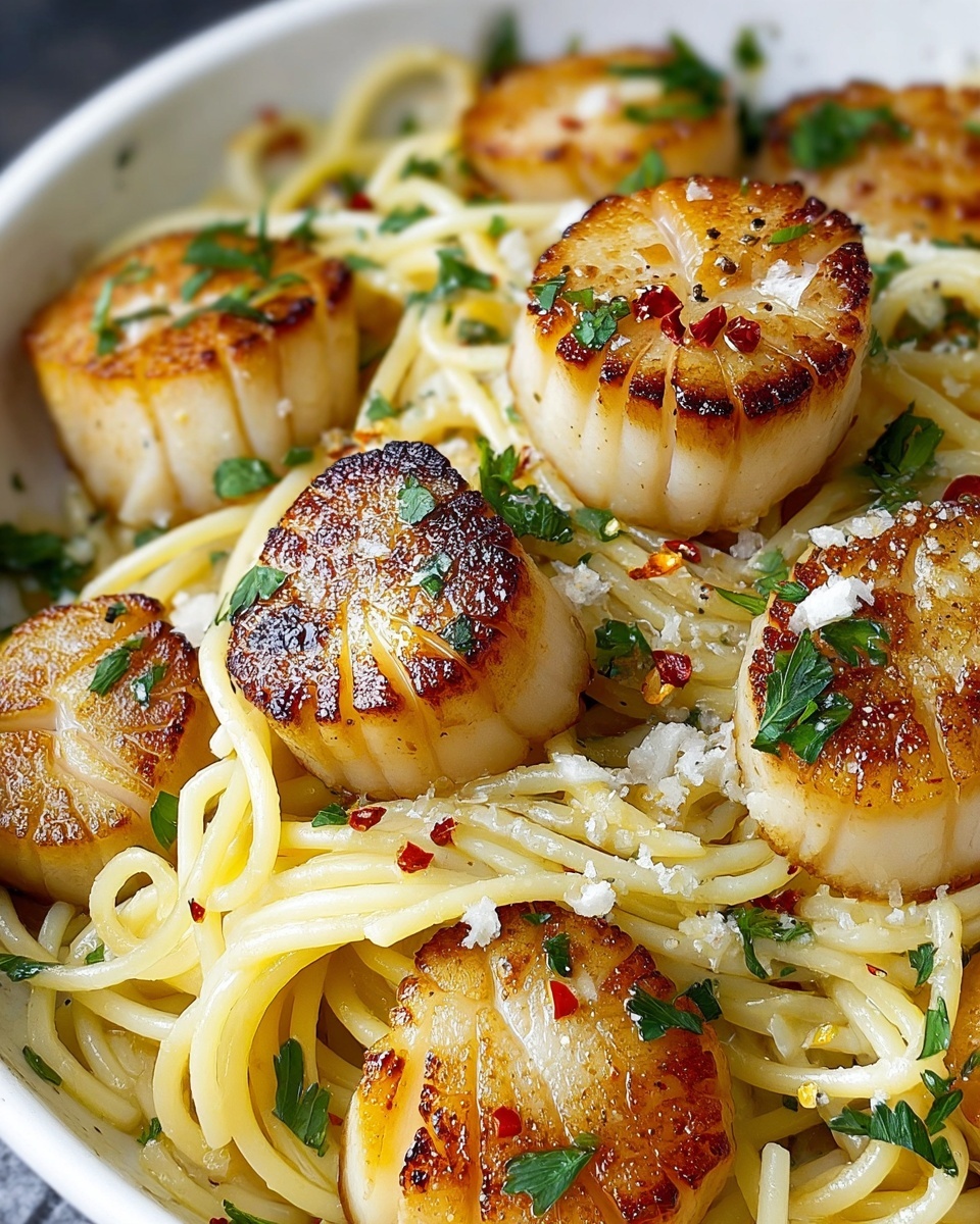 Creamy Tuscan Spaghetti with Jumbo Scallops Recipe - Recipe Image