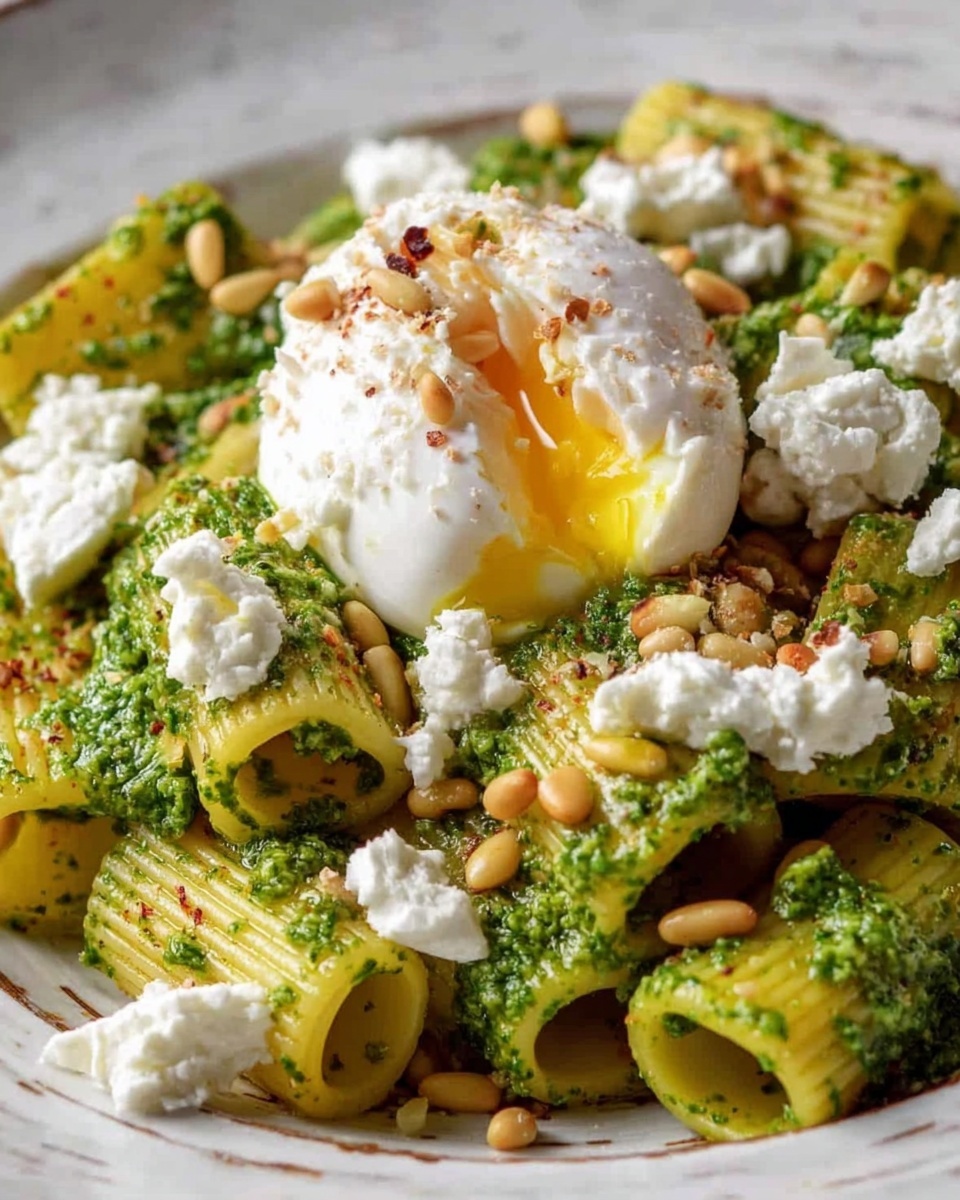 Lemon Pesto Rigatoni with Burrata & Roasted Pine Nuts Recipe - Recipe Image