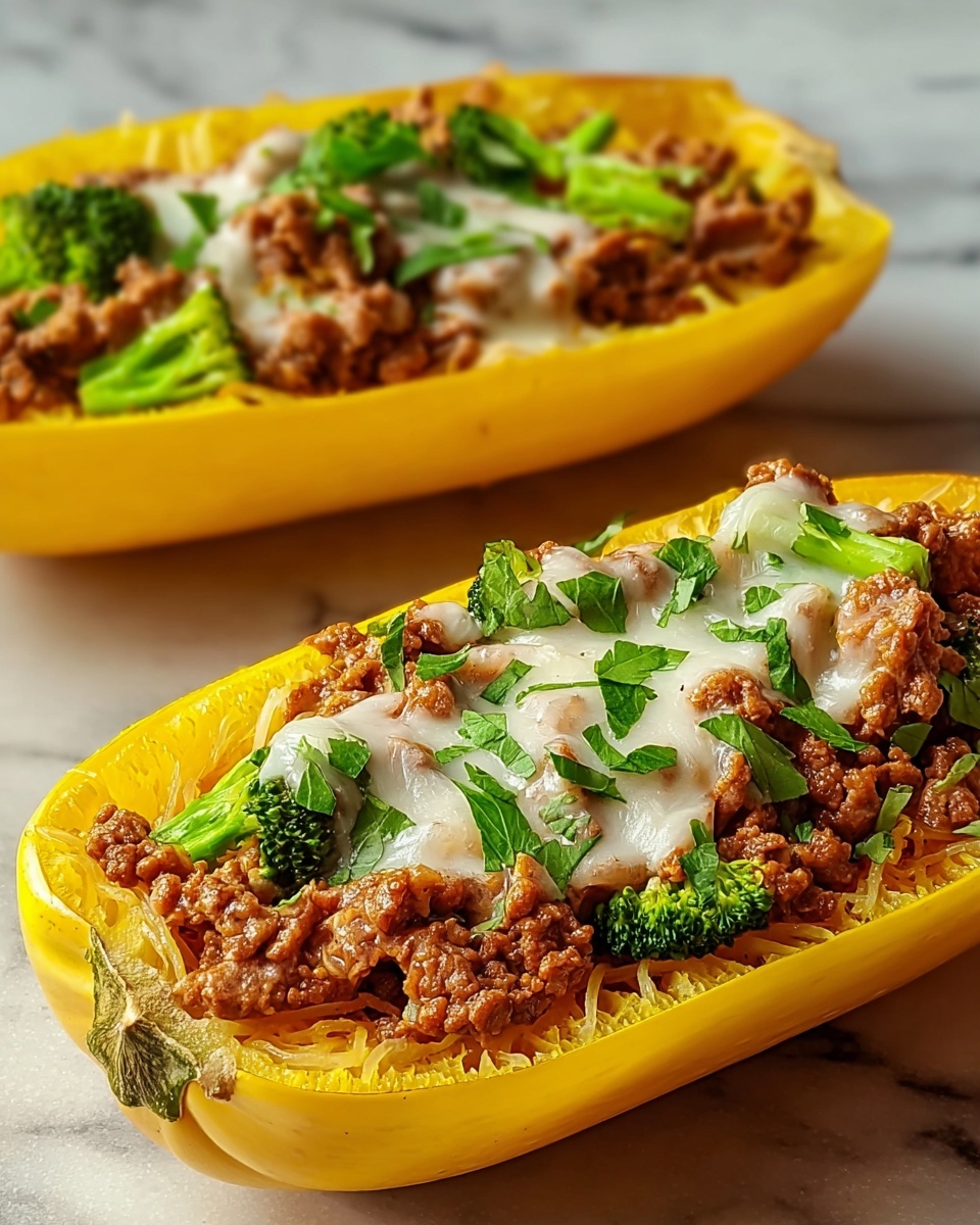 Stuffed Spaghetti Squash with Ground Beef, Broccoli, and Mozzarella Recipe - Recipe Image