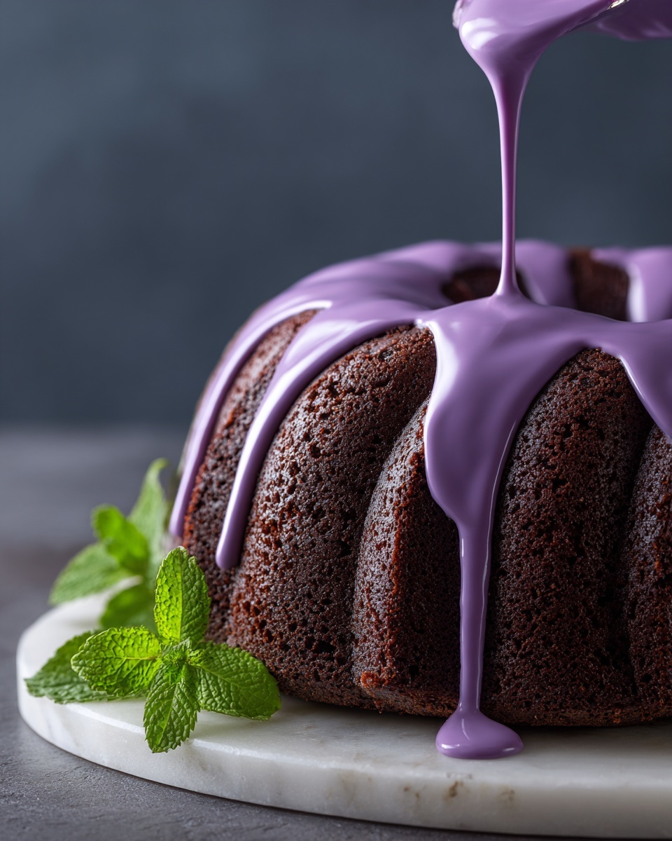 Chocolate Bundt Cake with Hibiscus Cream Cheese Glaze Recipe - Recipe Image