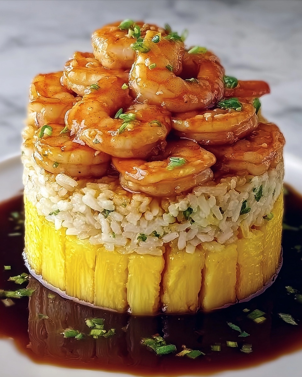 The Best Teriyaki Shrimp Pineapple Rice Stack for Family Meals Recipe - Recipe Image