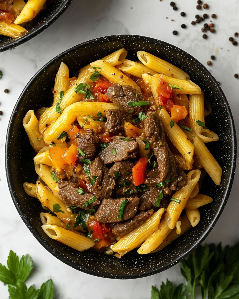 Philly Cheese Steak Pasta Recipe - Recipe Image