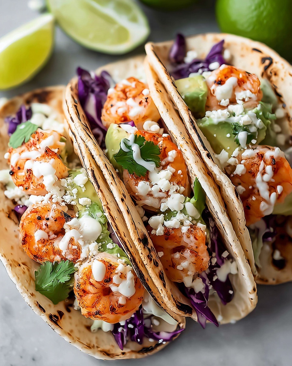 Shrimp Tacos with Cabbage, Avocado, and Lime Recipe - Recipe Image