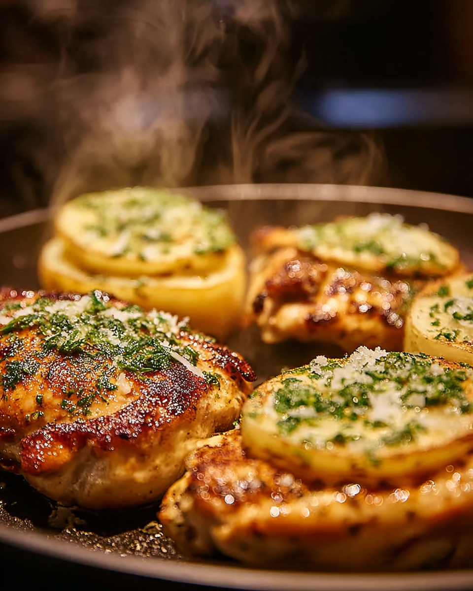Skillet Garlic Parmesan Chicken with Crispy Potatoes Recipe - Recipe Image