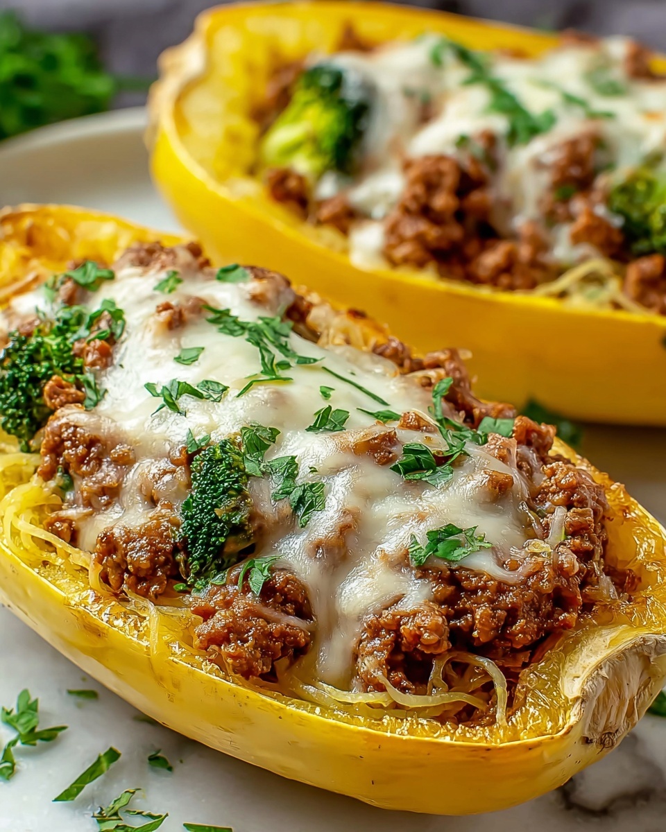 Stuffed Spaghetti Squash with Ground Beef, Broccoli, and Mozzarella Recipe - Recipe Image