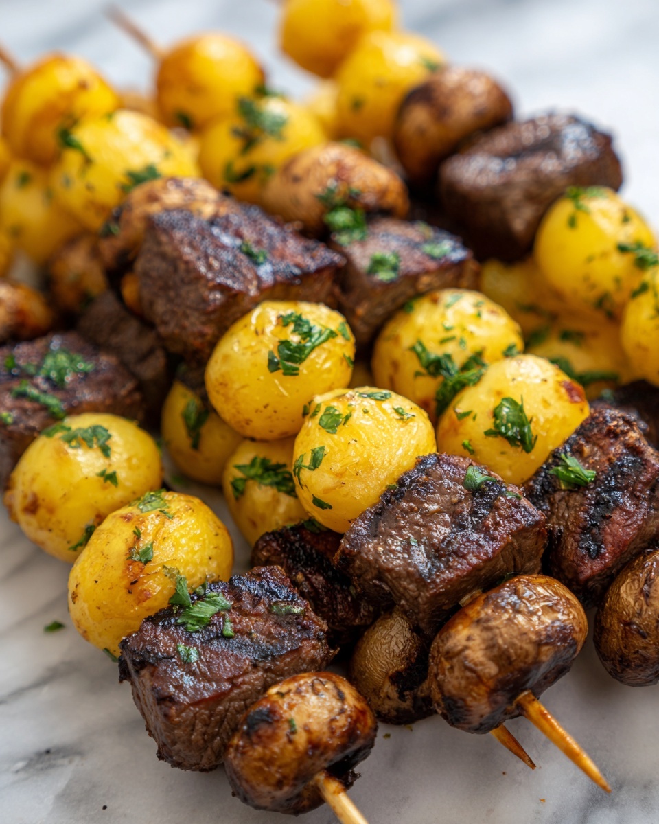 Grilled Steak, Potato, and Mushroom Kabobs Recipe - Recipe Image