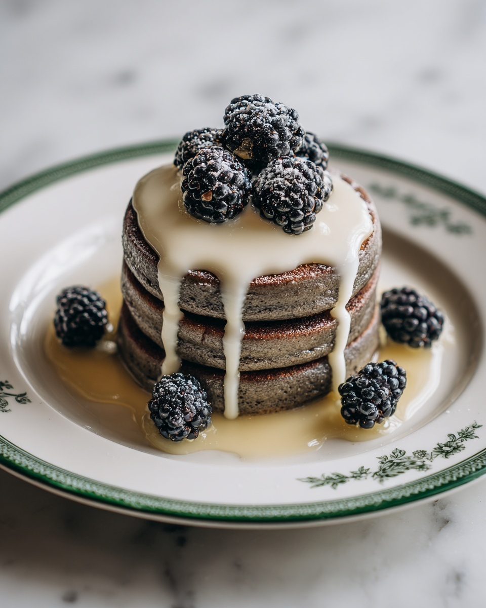 Activated Charcoal Pancakes with Blackberry Compote Recipe - Recipe Image