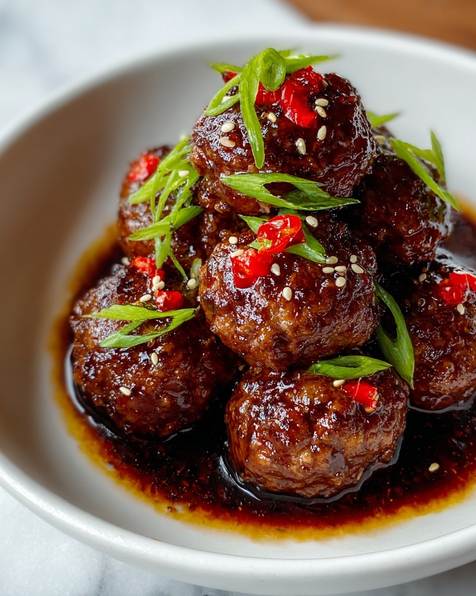 Savory Spicy Glazed Asian Pork Meatballs Recipe - Recipe Image