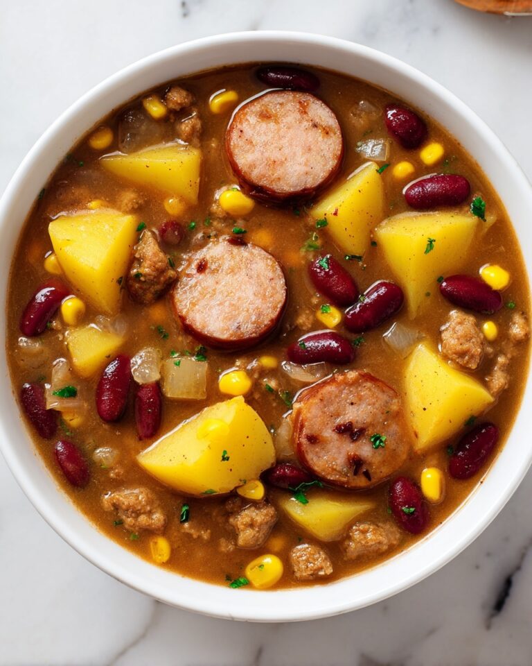 Hearty Cowboy Stew with Bacon, Sausage, and Beans Recipe